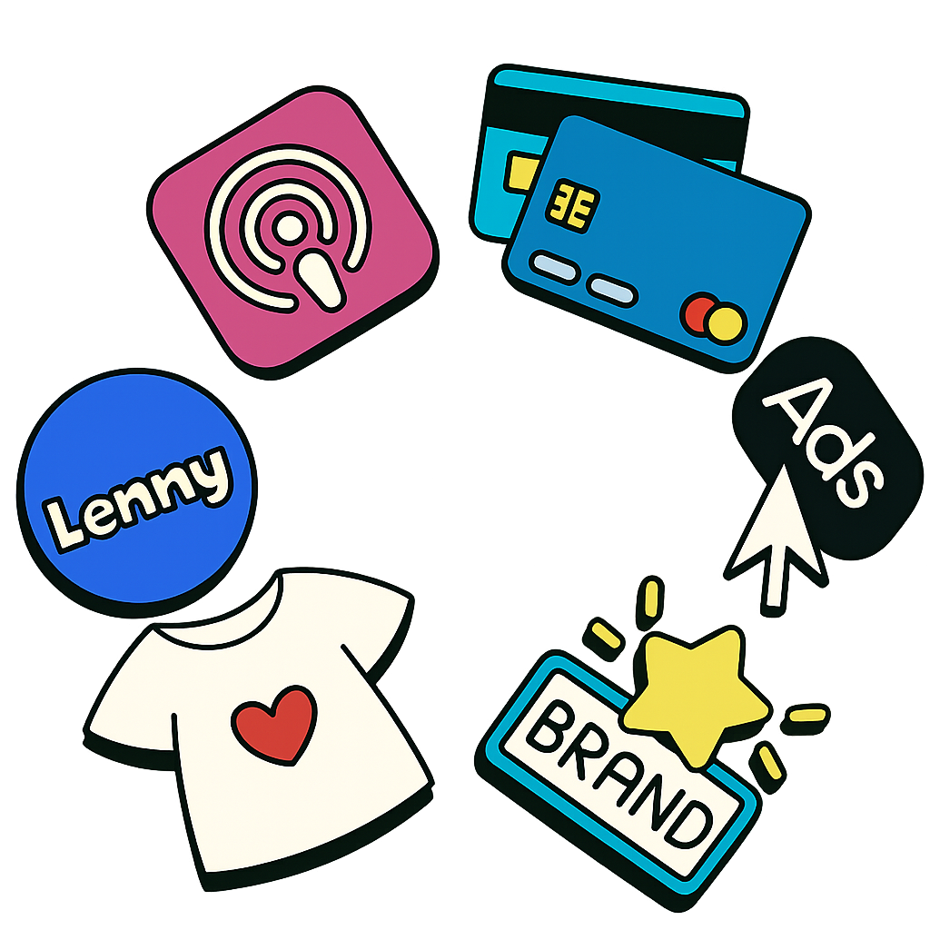 Illustrations of different ways podcasters make money.